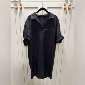 Lord & Taylor Size Medium Black Linen Shirt Dress